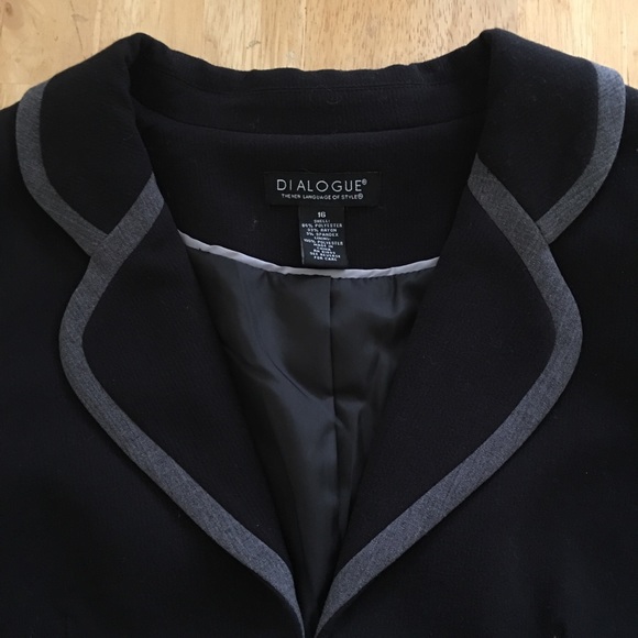 ✂️Dialogue Midi Black Zip Coat with Grey Trim - Picture 2 of 4